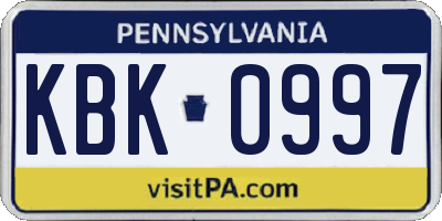 PA license plate KBK0997