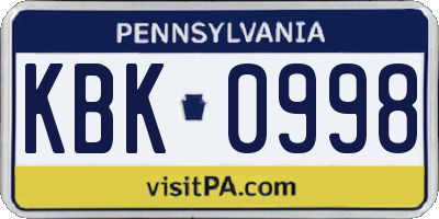 PA license plate KBK0998