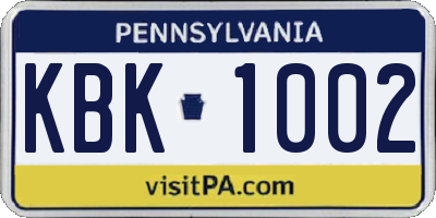 PA license plate KBK1002
