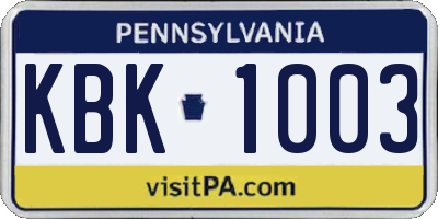 PA license plate KBK1003