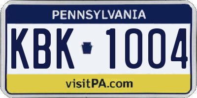 PA license plate KBK1004