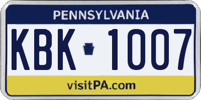 PA license plate KBK1007