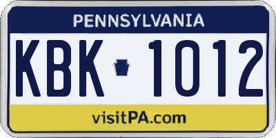 PA license plate KBK1012