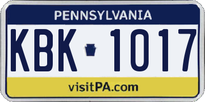 PA license plate KBK1017