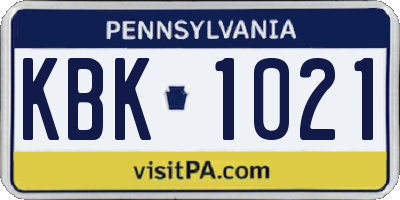 PA license plate KBK1021