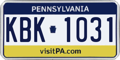 PA license plate KBK1031