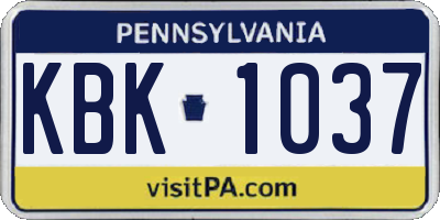 PA license plate KBK1037