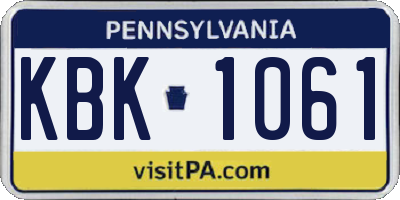 PA license plate KBK1061