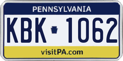 PA license plate KBK1062