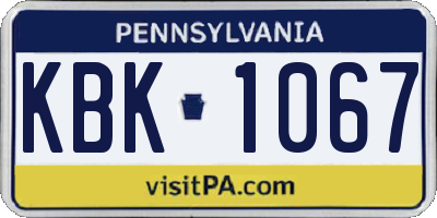 PA license plate KBK1067