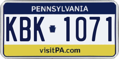 PA license plate KBK1071