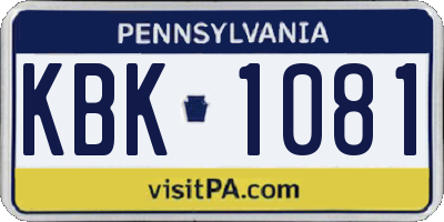 PA license plate KBK1081