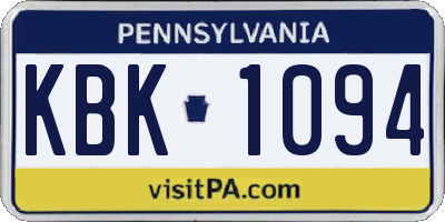 PA license plate KBK1094
