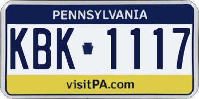 PA license plate KBK1117