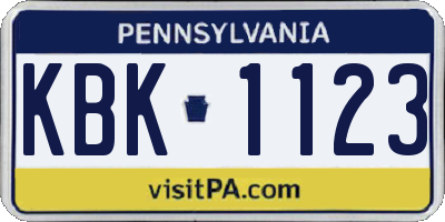 PA license plate KBK1123