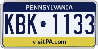PA license plate KBK1133