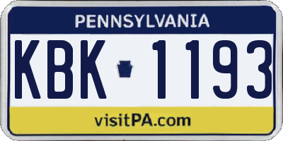 PA license plate KBK1193