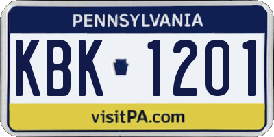 PA license plate KBK1201