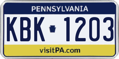 PA license plate KBK1203