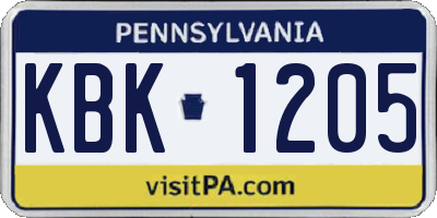 PA license plate KBK1205