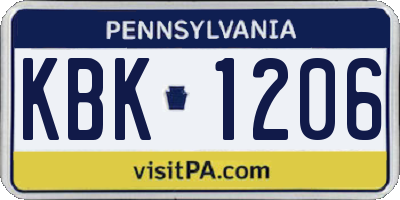 PA license plate KBK1206