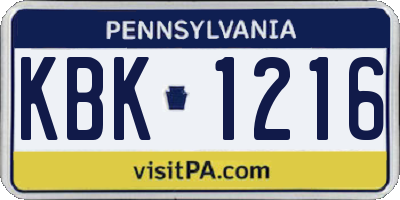 PA license plate KBK1216