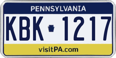 PA license plate KBK1217