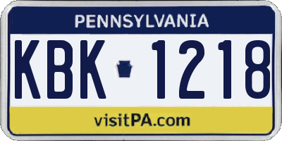 PA license plate KBK1218