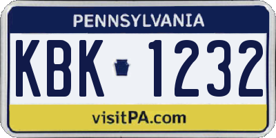 PA license plate KBK1232