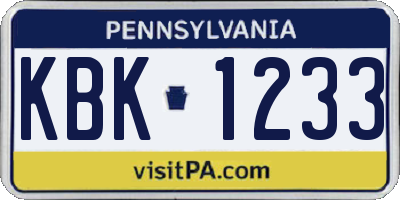 PA license plate KBK1233