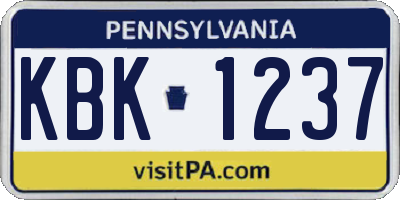 PA license plate KBK1237
