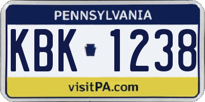 PA license plate KBK1238