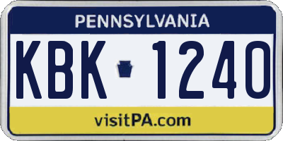 PA license plate KBK1240