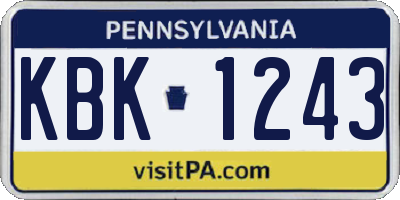 PA license plate KBK1243