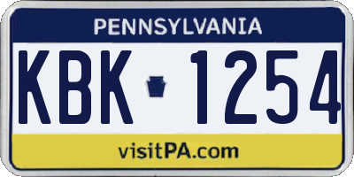 PA license plate KBK1254