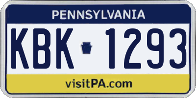 PA license plate KBK1293
