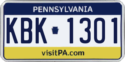 PA license plate KBK1301