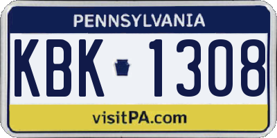 PA license plate KBK1308