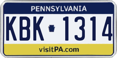 PA license plate KBK1314