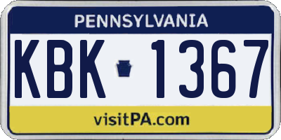 PA license plate KBK1367