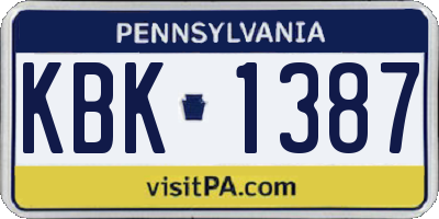 PA license plate KBK1387