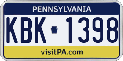 PA license plate KBK1398