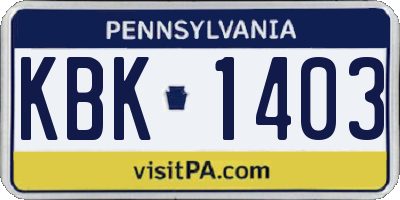 PA license plate KBK1403
