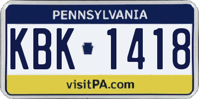 PA license plate KBK1418
