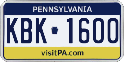 PA license plate KBK1600