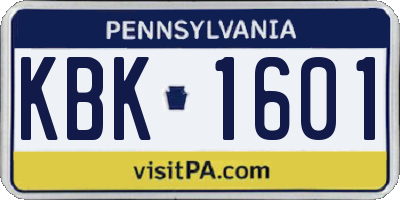 PA license plate KBK1601