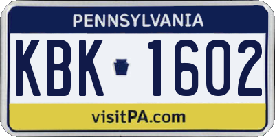 PA license plate KBK1602