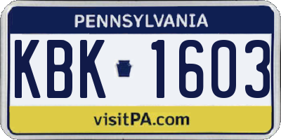 PA license plate KBK1603