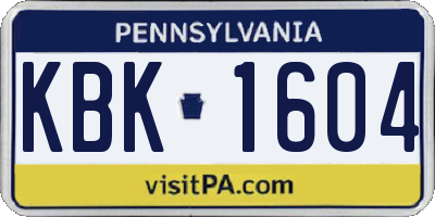 PA license plate KBK1604