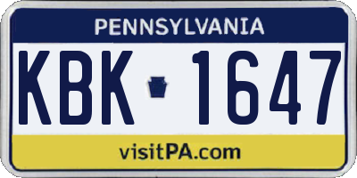 PA license plate KBK1647